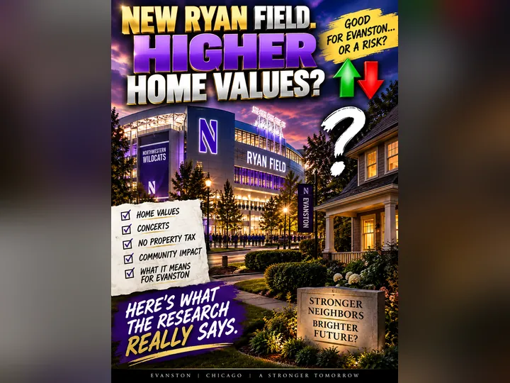 Cover image for the article: 35,000 People Walk Back Into an Evanston Neighborhood on October 2. The Research on What That Does to Nearby Home Values Doesn't Agree With Itself.