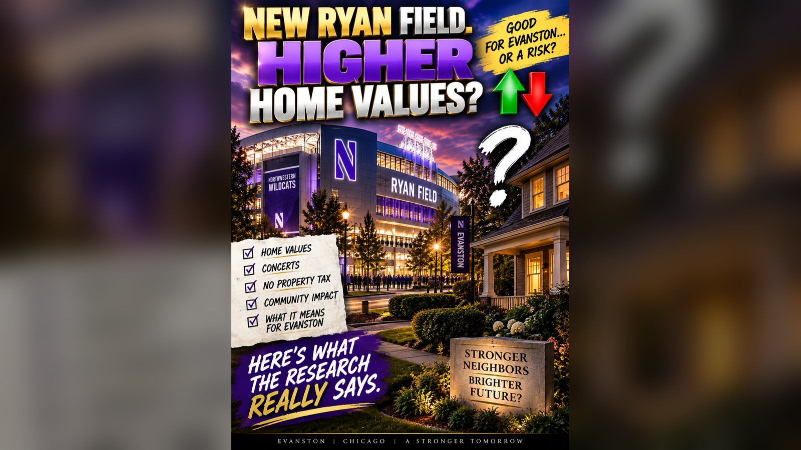 Cover image for the article: 35,000 People Walk Back Into an Evanston Neighborhood on October 2. The Research on What That Does to Nearby Home Values Doesn't Agree With Itself.