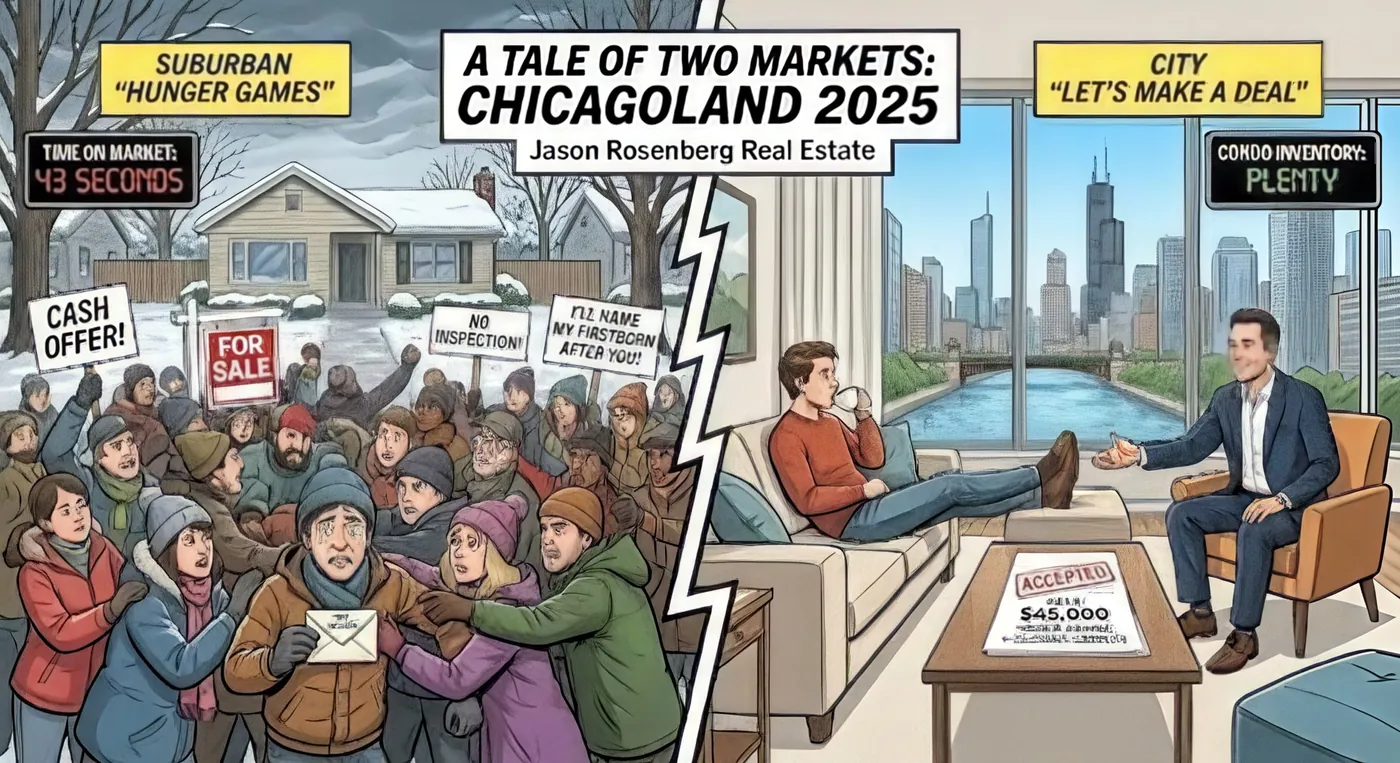Illustration for: A Tale of Two Markets: The Suburban "Hunger Games" vs. The City "Let’s Make a Deal"