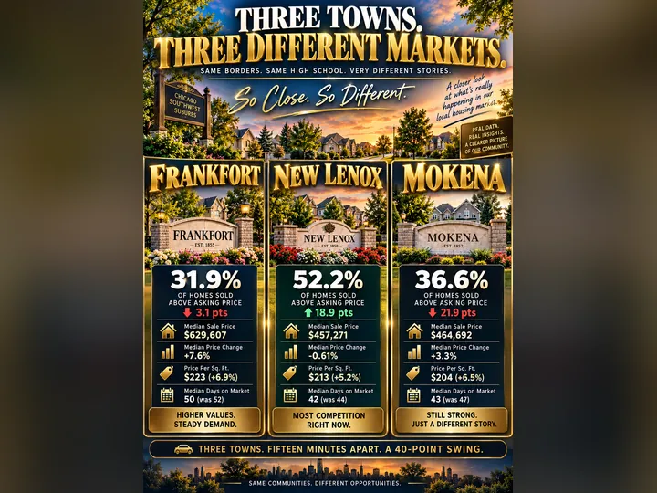 Cover image for the article: A Year Ago, 58% of Mokena Homes Sold Above Asking. Today It's 37% — and New Lenox Went the Other Way