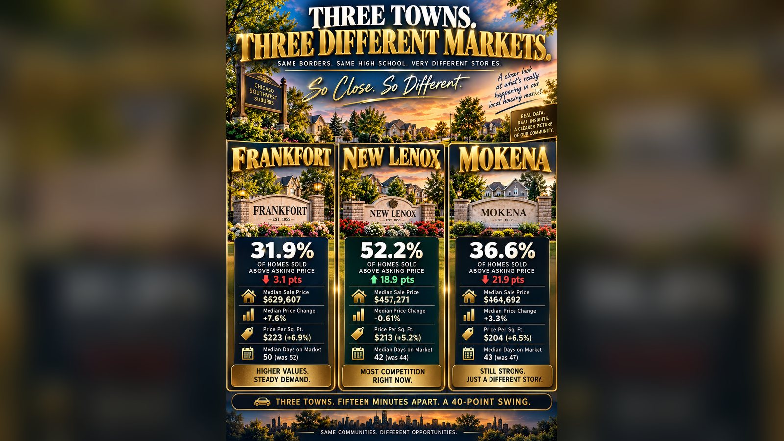 Cover image for the article: A Year Ago, 58% of Mokena Homes Sold Above Asking. Today It's 37% — and New Lenox Went the Other Way