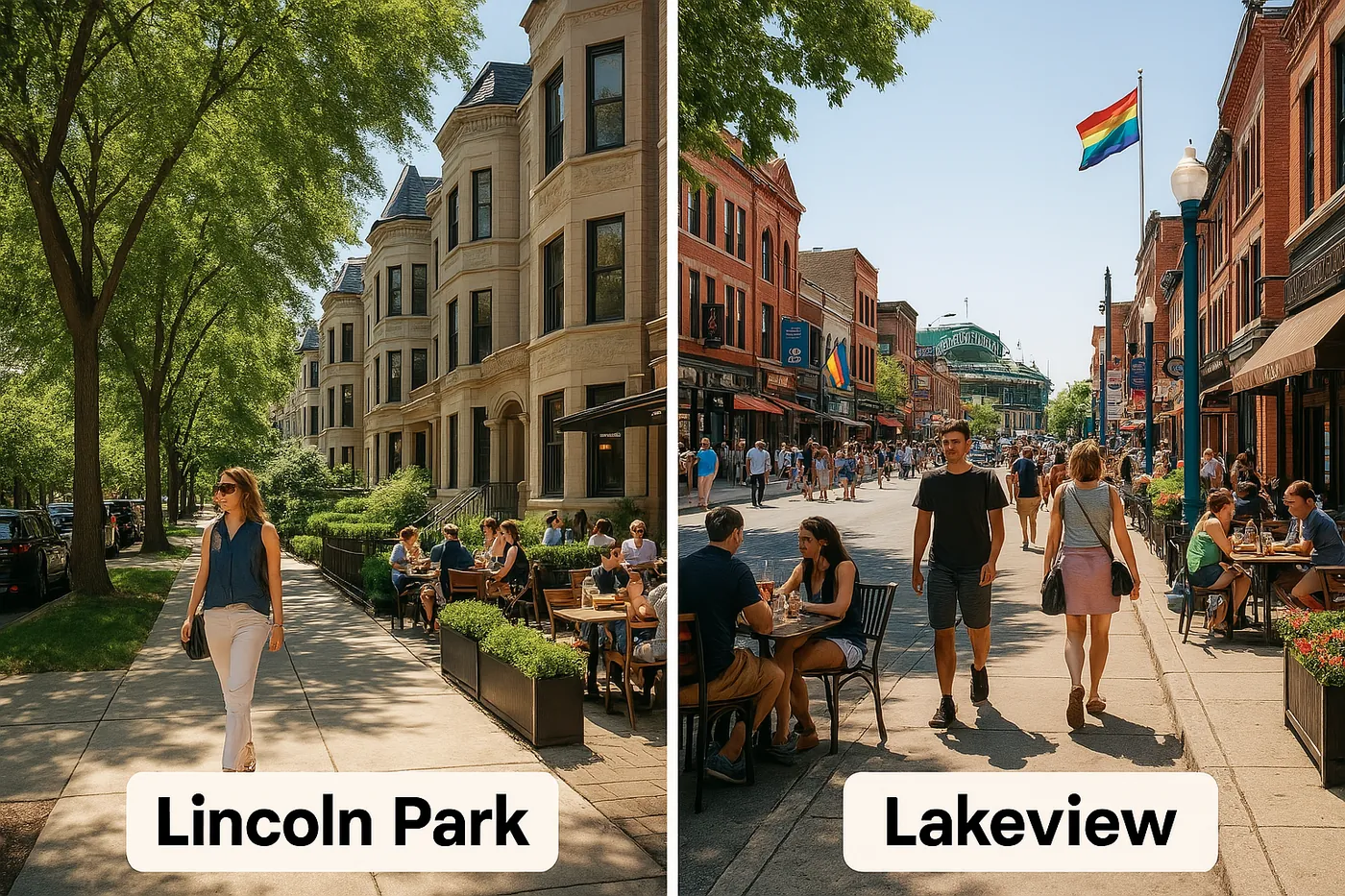 Illustration for: Greystones & Green Space vs. Wrigley & Walkups: Your Fun Guide to Lincoln Park vs. Lakeview