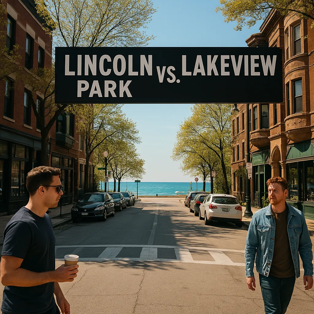 Illustration for: Greystones & Green Space vs. Wrigley & Walkups: Your Fun Guide to Lincoln Park vs. Lakeview