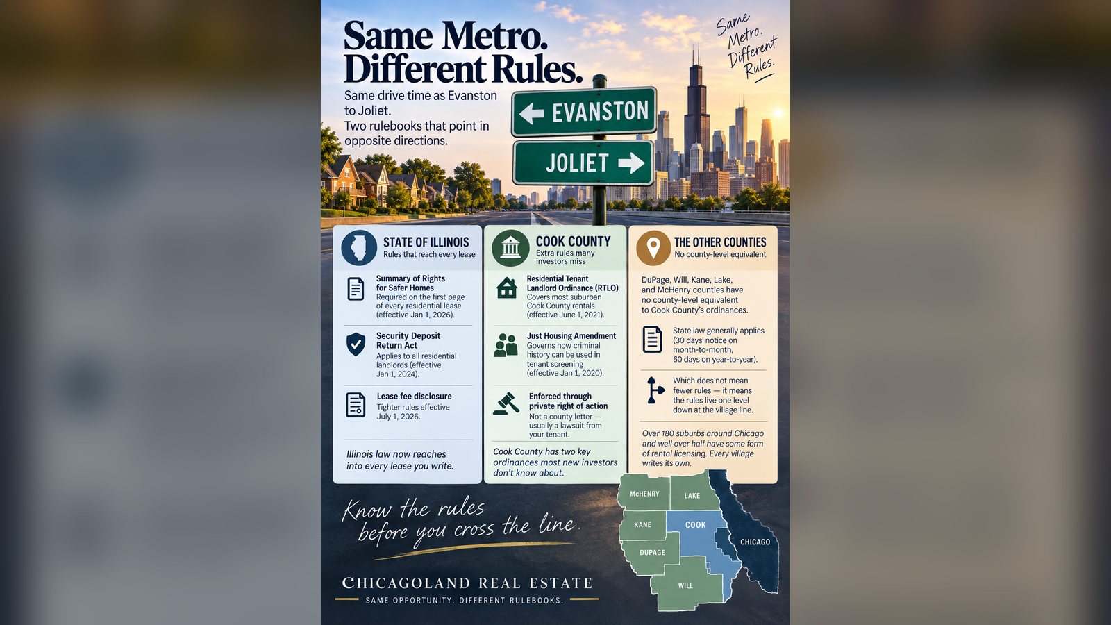 Cover image for the article: In Cook County You Can't Ask a Renter About Their Record Until After You've Offered Them the Unit. Forty Miles West, Aurora Won't License You Until You've Run the Check on Everyone Over 18.