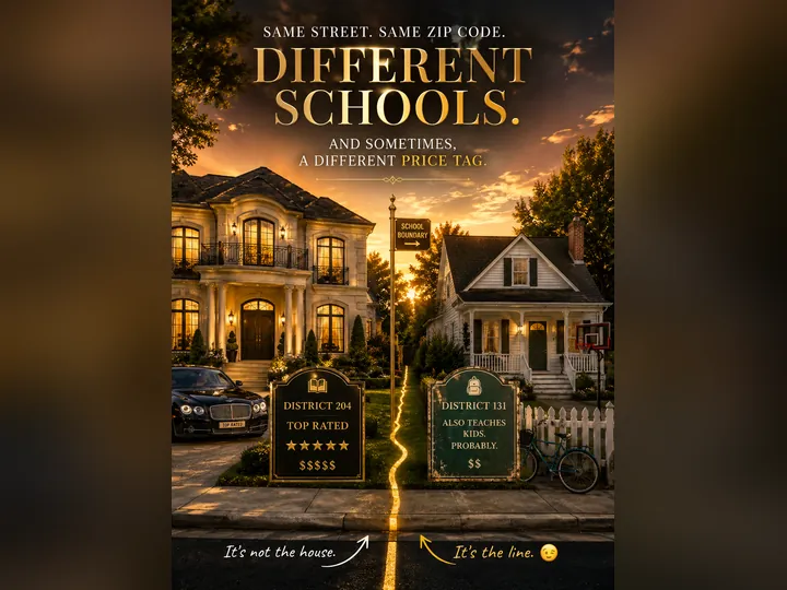 Cover image for the article: Same Town, Different School District: What One Boundary Line Is Actually Worth in Chicagoland
