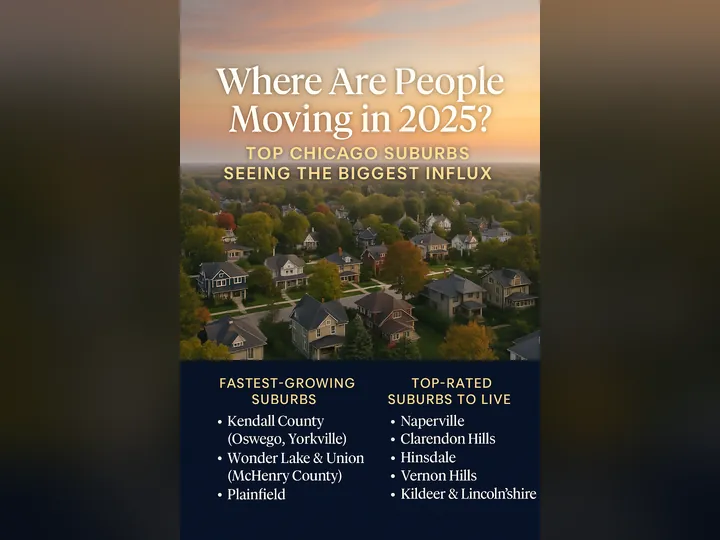Cover image for the article: Where Are People Moving in 2025? Top Chicago Suburbs Seeing the Biggest Influx